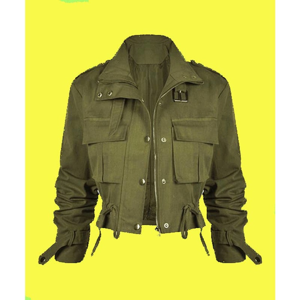 Sz XL UDEAR Army Green Crop Moto Jacket Women